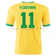 Brasil 2021 Landslag Philippe Coutinho 11 Fotballdrakter Hjemmedraktsett Kortermet..